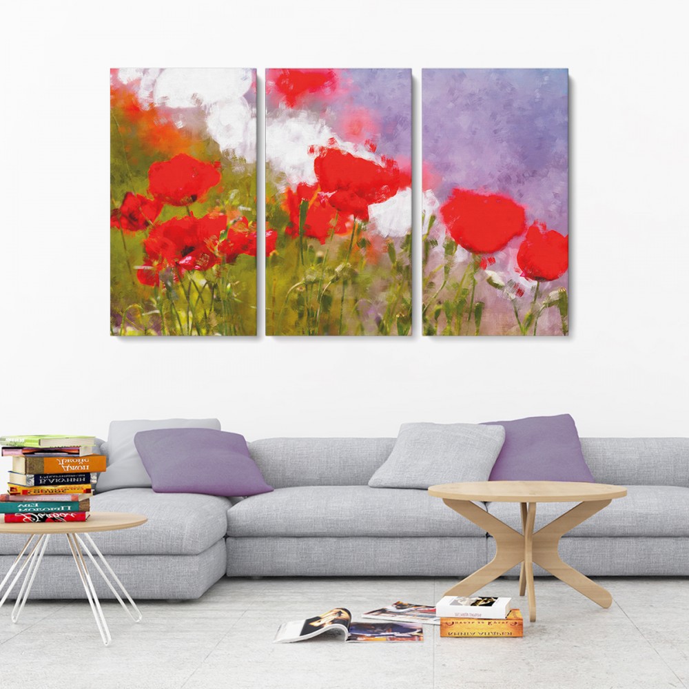 

Модульная картина из трех частей Маковое поле 126x80 см