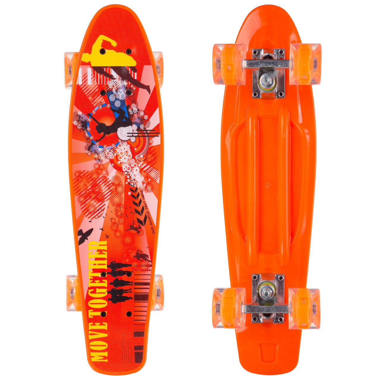

Скейт пенни борд Tilly Penny Board Cruiser Profi 881 Оранжевый с принтом и со светящимися колесами