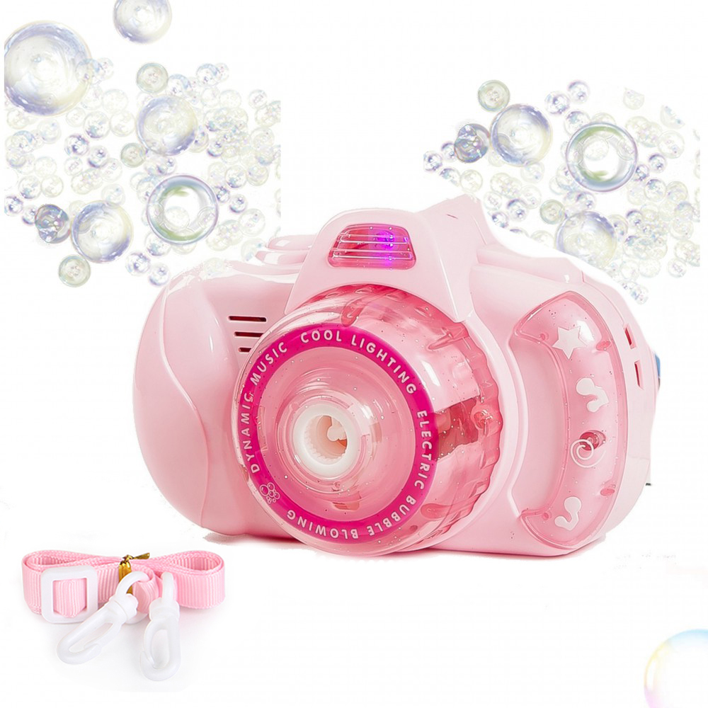 

Детский фотоаппарат генератор для мыльных пузырей Bubble Camera Pink