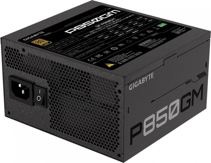 

Блок питания 850W, Gigabyte P850GM, Black, модульний, 120 мм (HYB), Active PFC, 80 Plus Gold