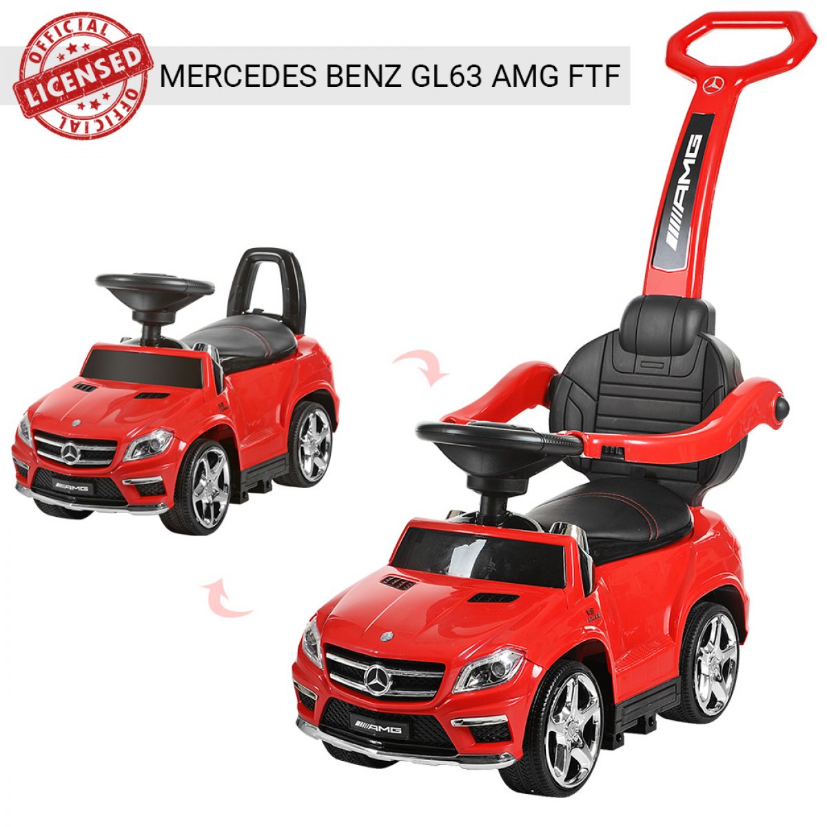 

Лицензионный детский толокар на аккумуляторе Mercedes Benz серии AMG М 3186L-3 Красный