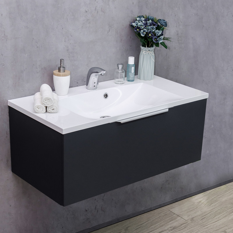 

Тумба Fancy Marble Bermuda 1 подвесная серая с умывальником Amelia 90 см