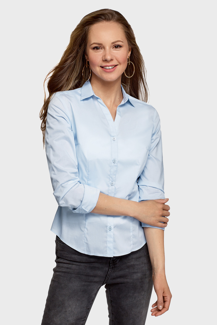 

Женская голубая рубашка Oodji -170 13K02001B/42083/7501N, Женская голубая рубашка Oodji 42-170 13K02001B/42083/7501N