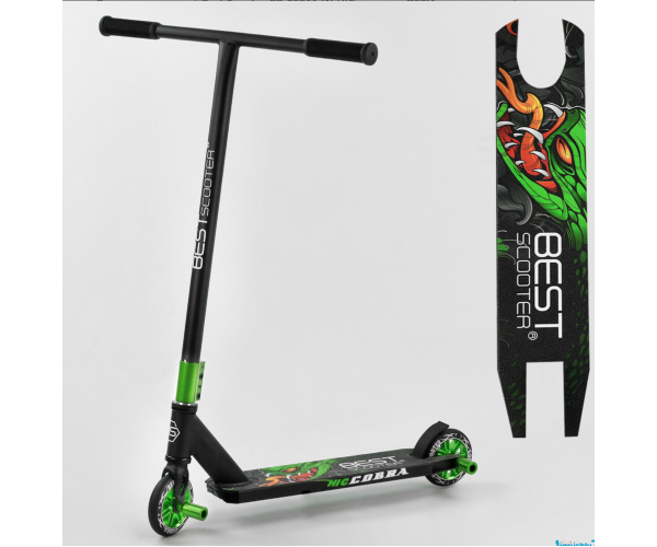 

Трюковый самокат Best Scooter Cobra New CB-00811, с Пегами, HIC-система, колёса PU, 110мм, Черно-зеленый