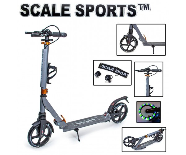 

Самокат Scale Sports SS20 с ручным тормозом, светящимися колесами, Серый