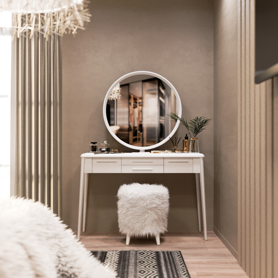 

Туалетный столик с зеркалом и пуфом Fenster Бланко Белый