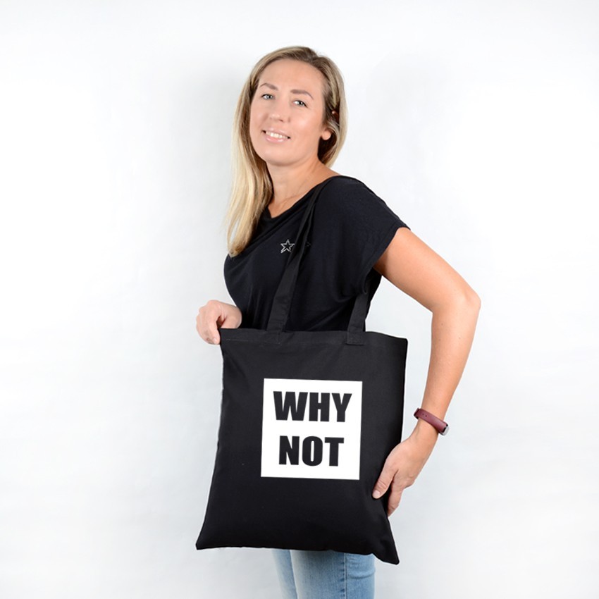 

Еко-сумка шоппер чорна з принтом “WHY NOT”