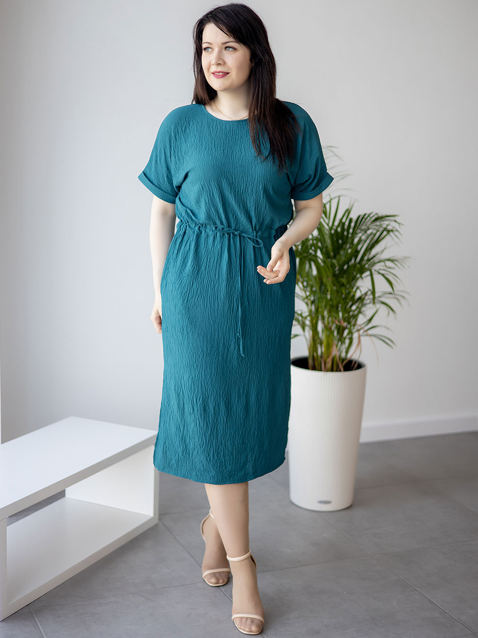 

Фактурное платье size+ на кулиске Морская волна 3 XL Vikamoda 3266