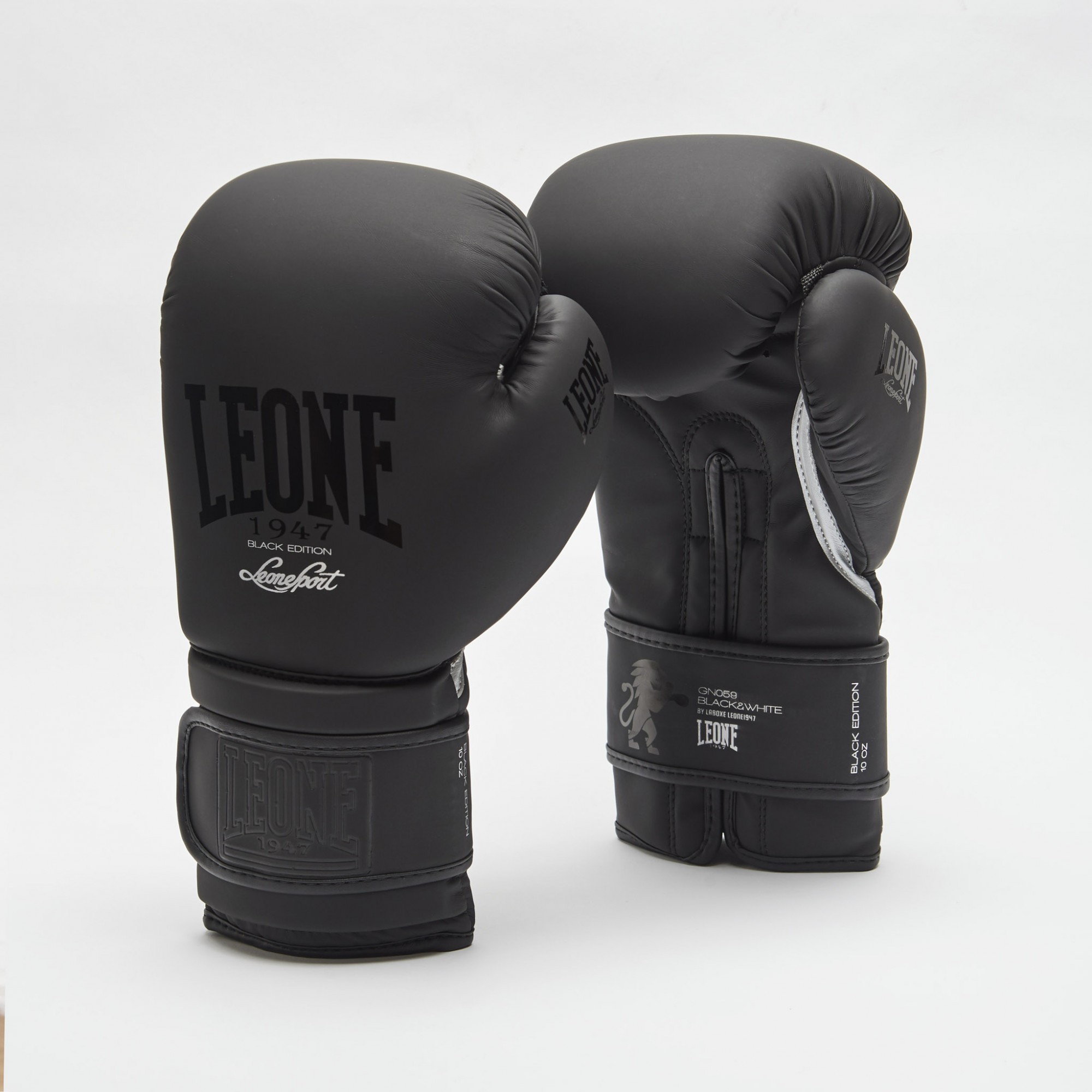 

Боксерские перчатки Leone 1947 Black and White Boxing Gloves (тренировочные) 10 унций Черный