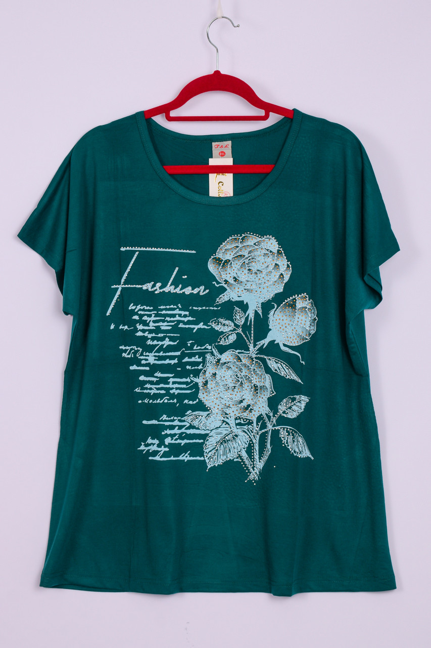 

Футболка женская со стразами большого размера Collection A56-1 4XL. Размер 58-60