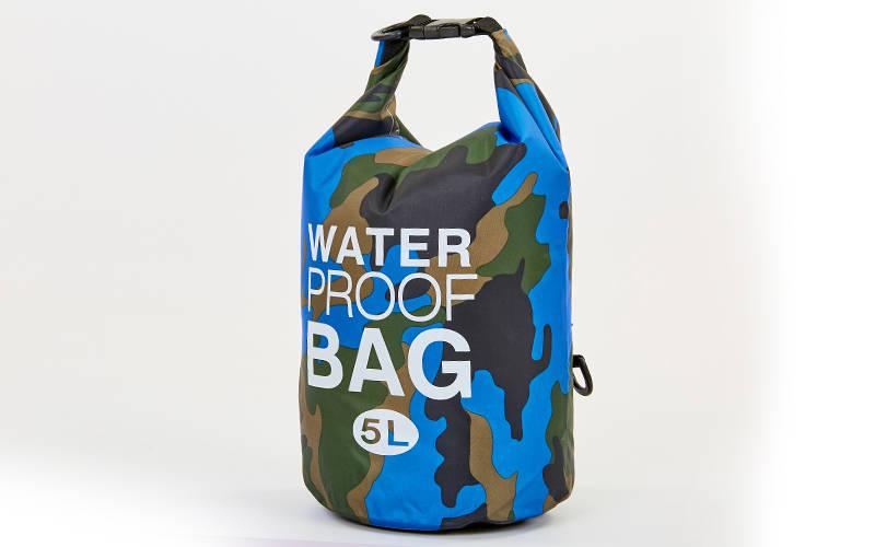 

Водонепроницаемый гермомешок с плечевым ремнем Waterproof Bag Heroe 6878 5л Blue-Camo
