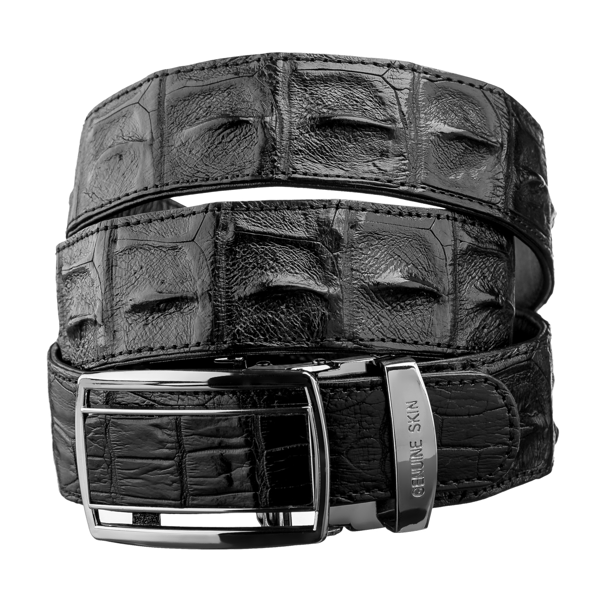 

Кожаный ремень мужской CROCODILE LEATHER 3,7х120 см Черный