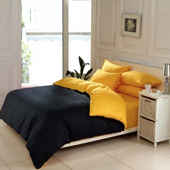 

Комплект постельного белья однотонный черно-желтий Поплин Двуспальный 180*215
