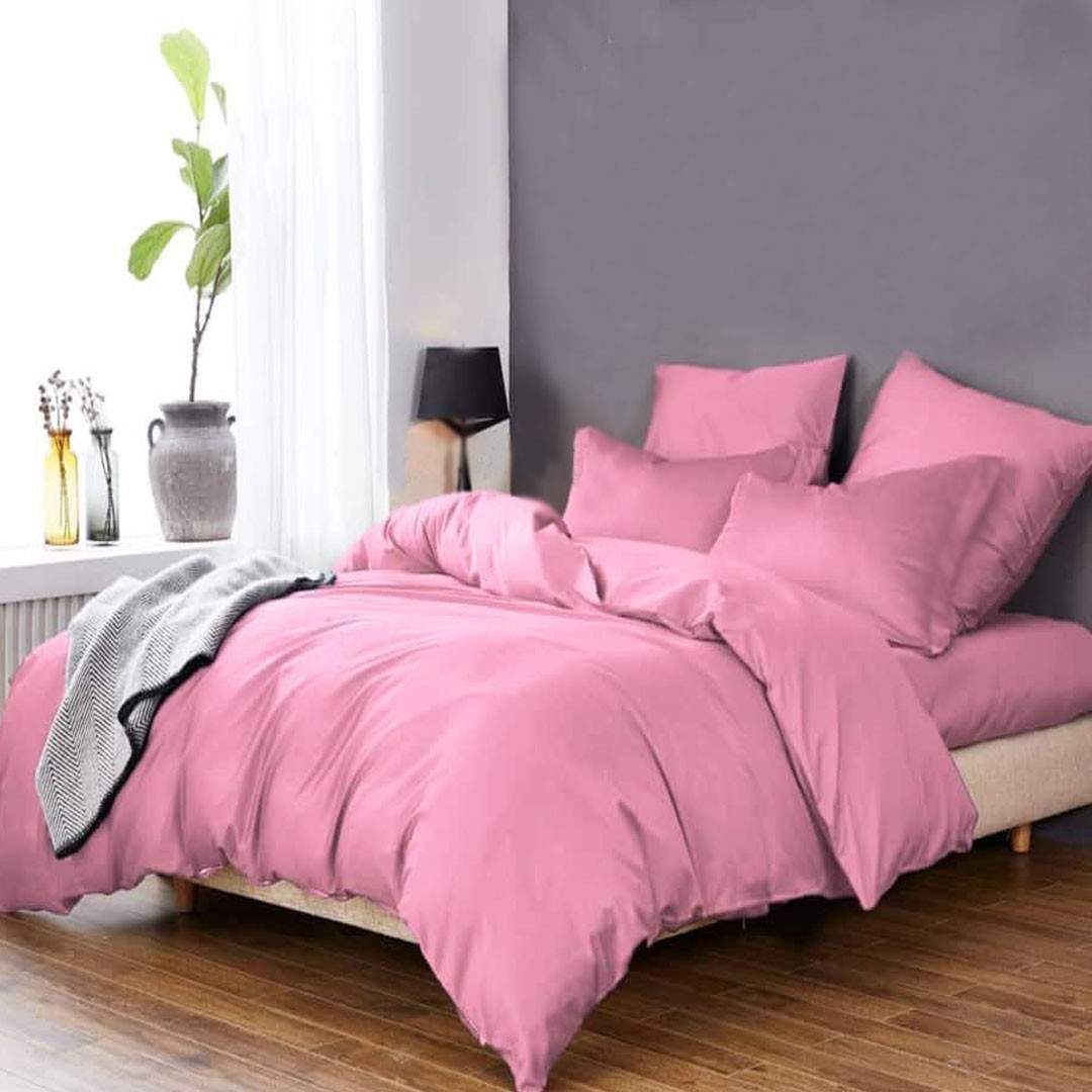 

Комплект постельного белья однотонный розовый Сатин Двуспальный 180*215