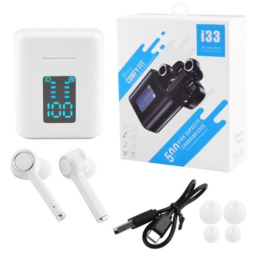 

Беспроводные bluetooth-наушники i33 5.0 с кейсом, индикация заряда, white