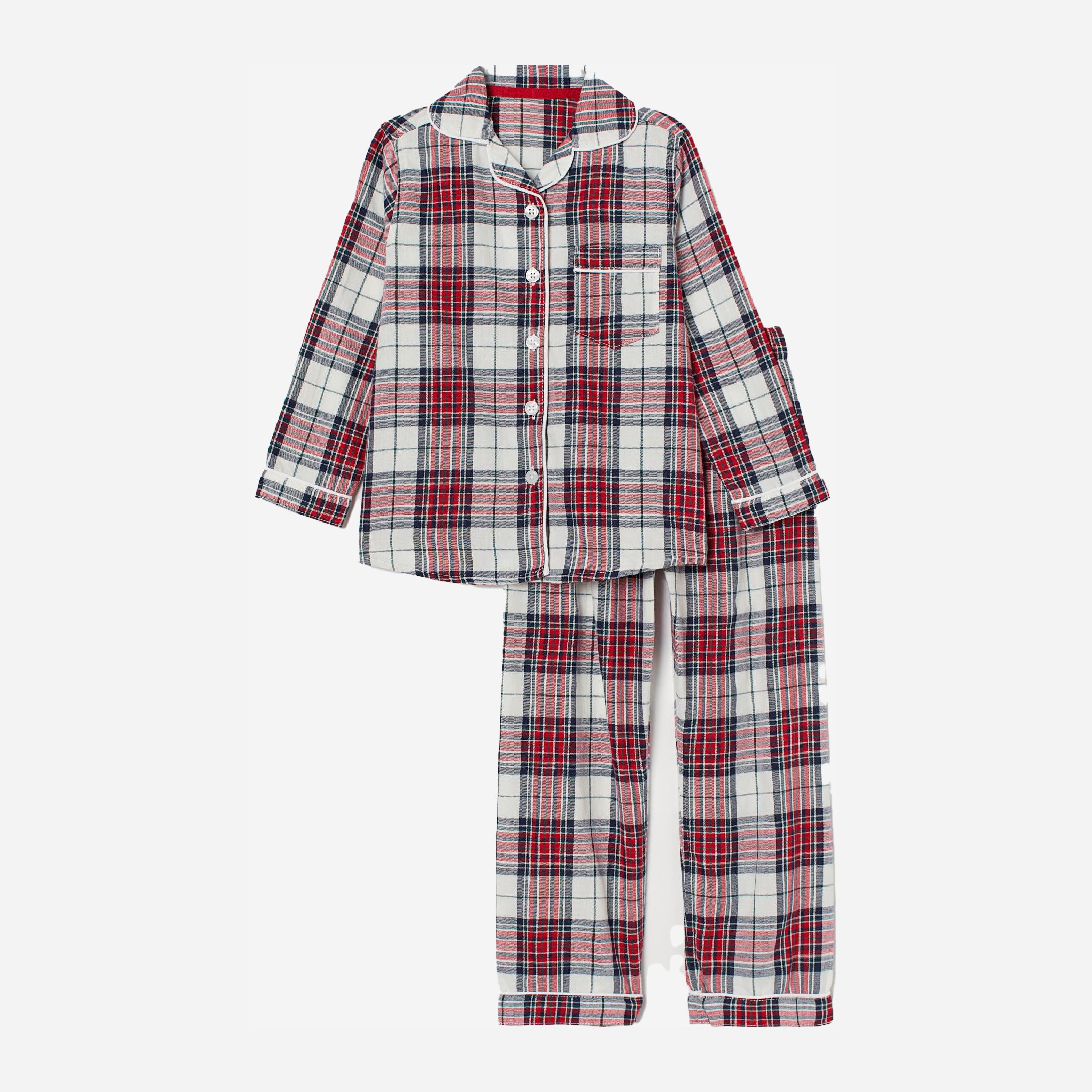 

Пижама (рубашка + брюки) H&M 2106-6571822 98-104 см Бело-красный/Клетка