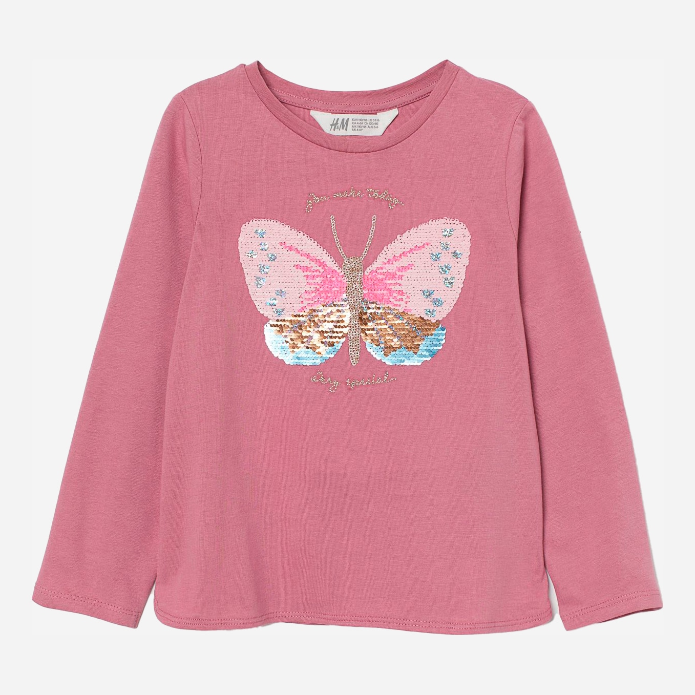 

Футболка с длинными рукавами H&M 2706-8705292 110-116 см Розовая пудра