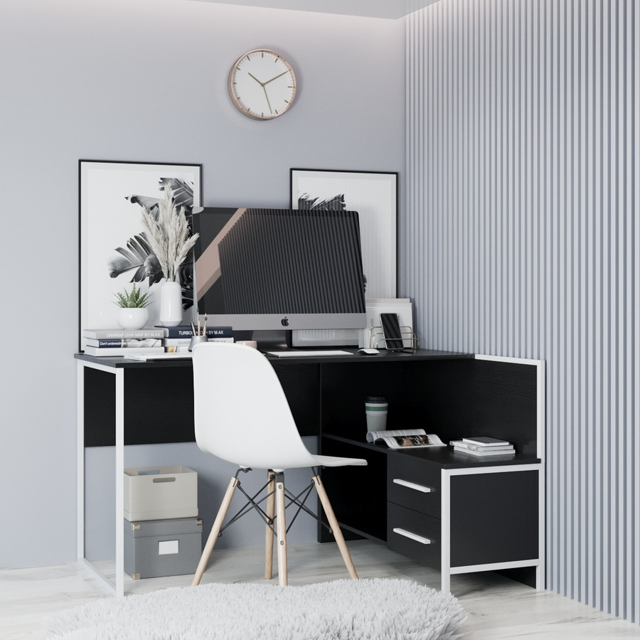 

Офисный стол Fenster Вектор Белый ДСП Чёрное 74x130x101,5