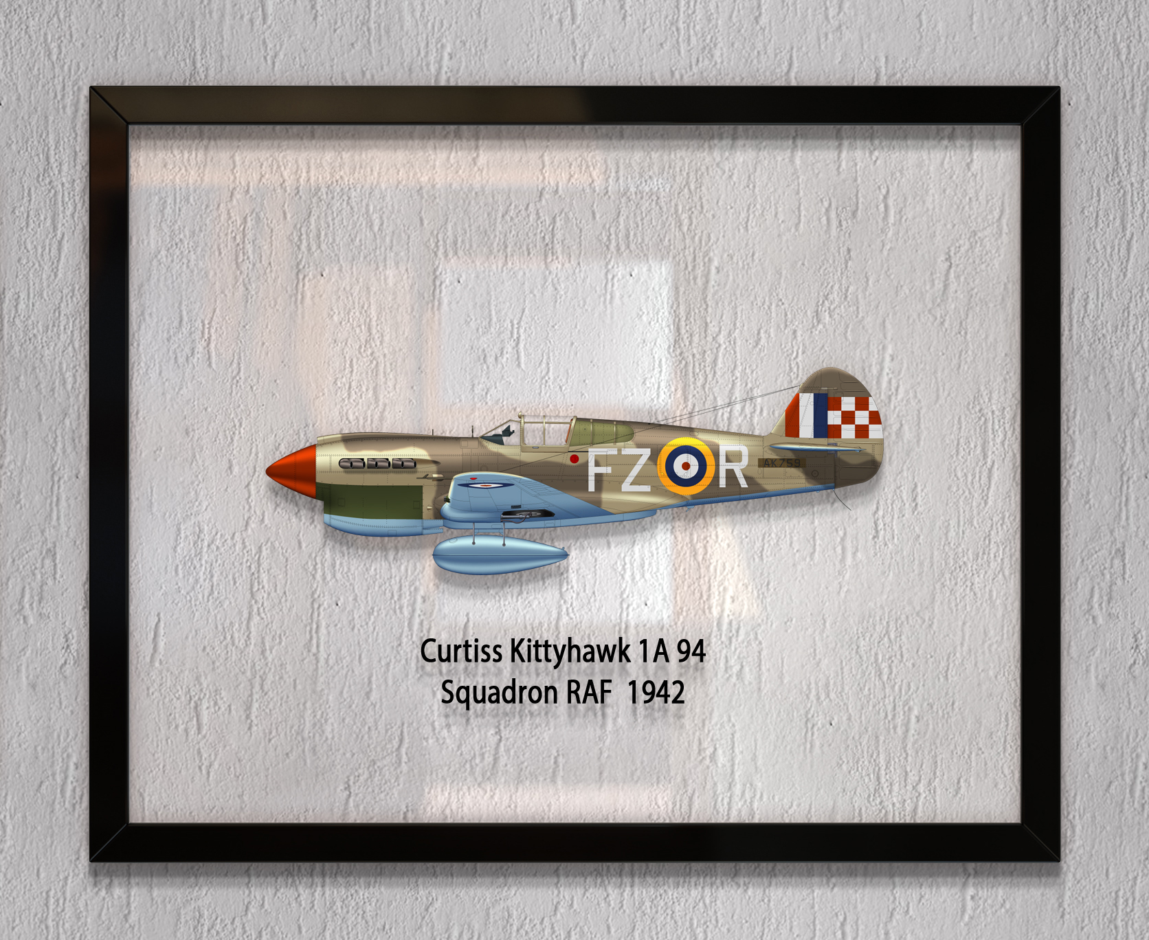 

Принт на стекле Artel «Истребитель Curtiss P-40 94 Эскадрилья RAF 1942 год» 36 x 28см