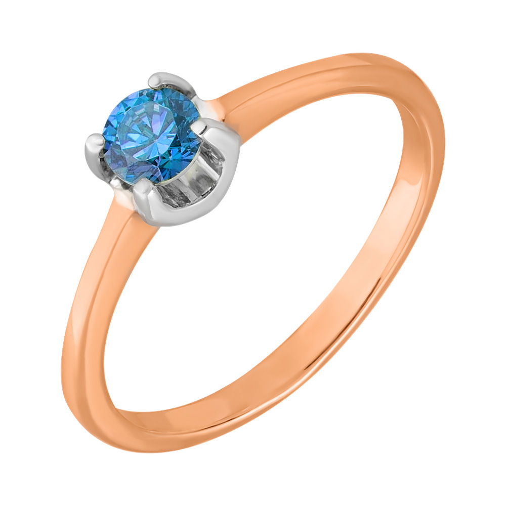

Золотое кольцо Камелия в комбинированном цвете с голубым кристаллом Swarovski 15.5 размера