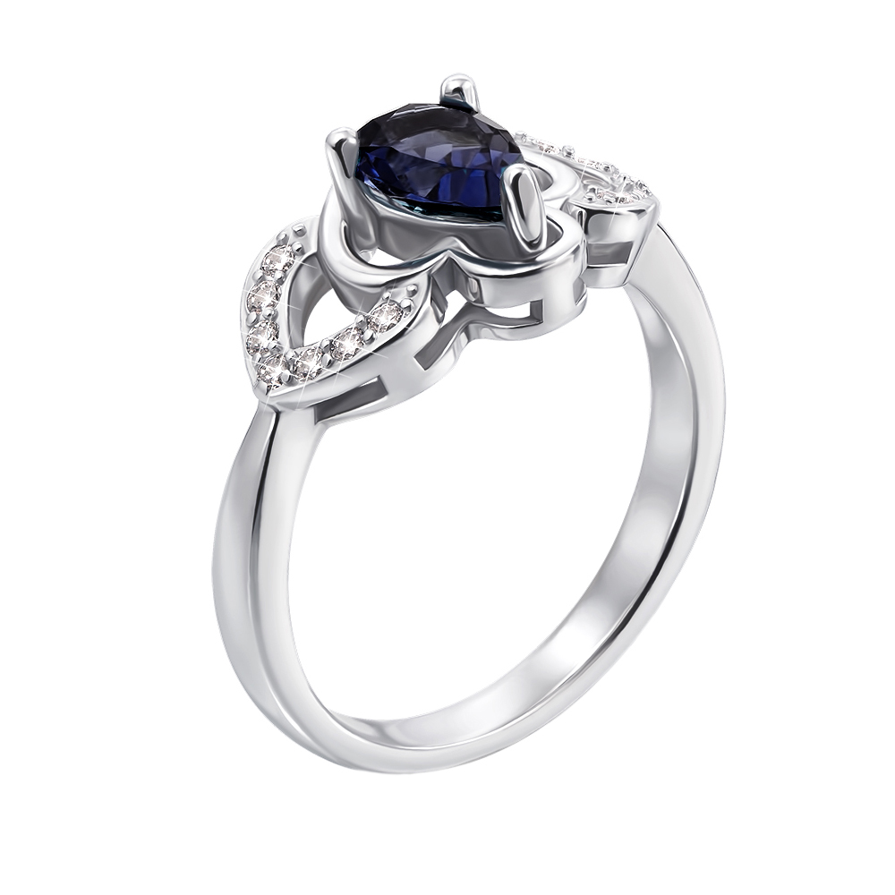 

Серебряное кольцо с сапфиром и фианитами 000117796 17.5 размера