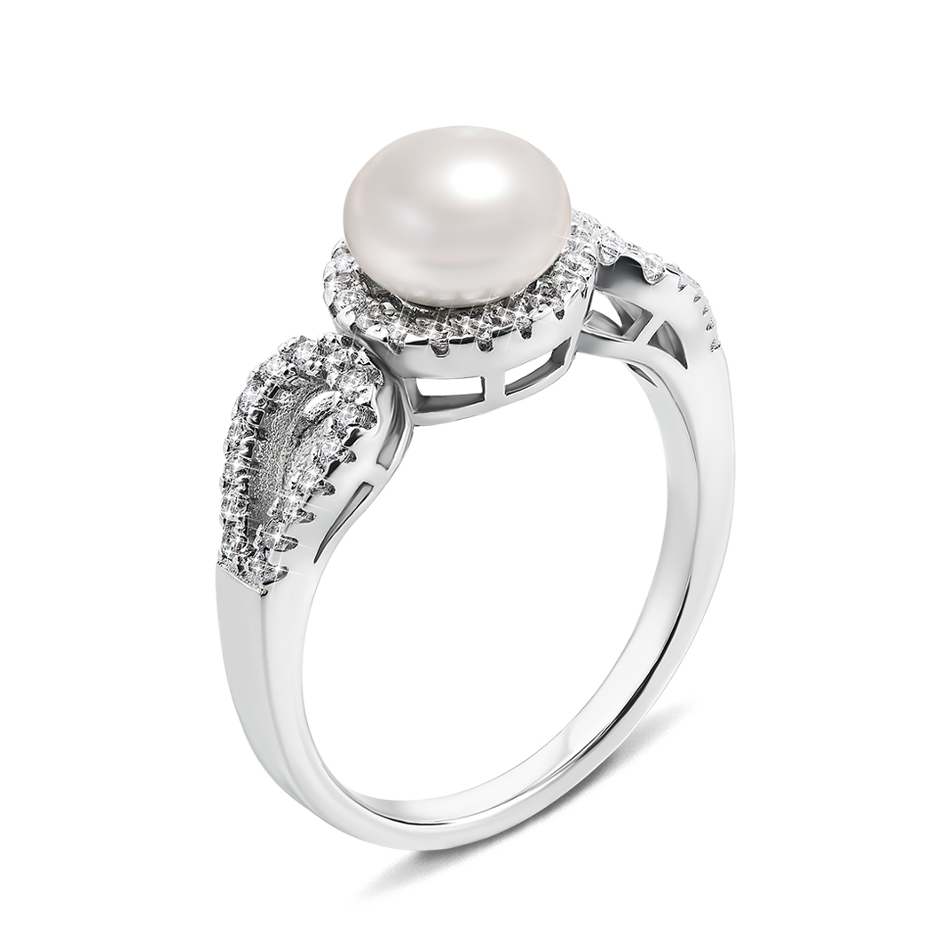 

Серебряное кольцо с жемчугом и фианитами 000133842 16.5 размера