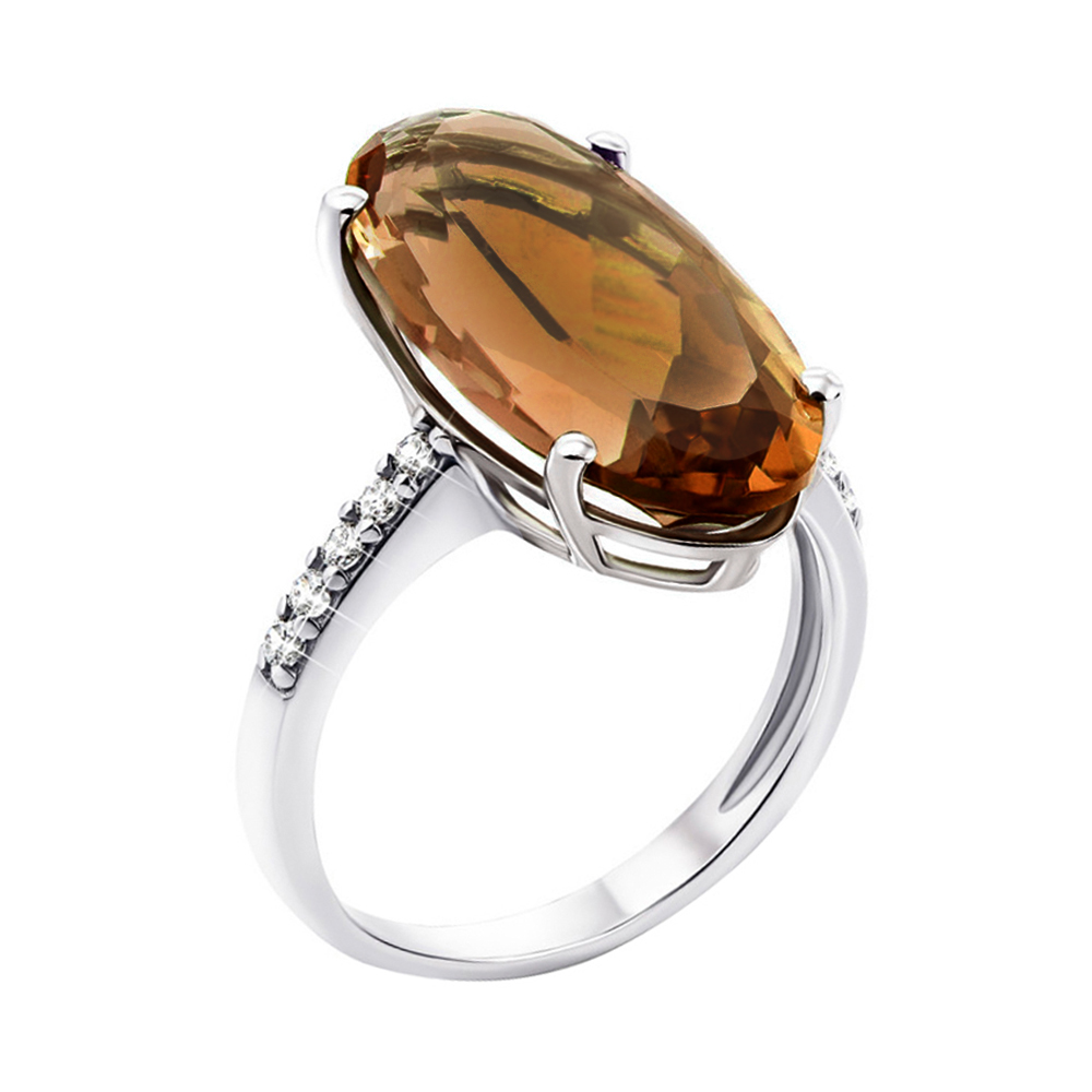 

Серебряное кольцо с дымчатым кварцем и фианитами 000134813 16.5 размера