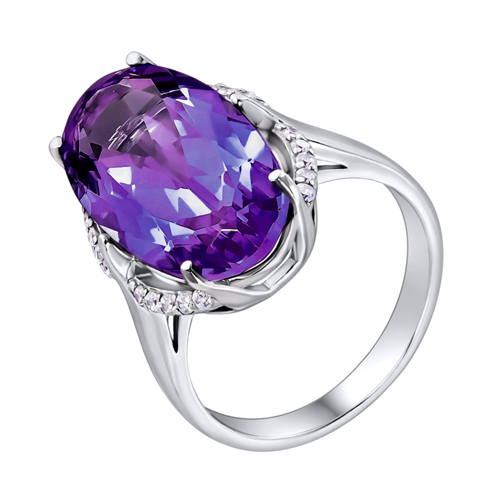 

Серебряное кольцо с аметистом и фианитами 000144868 16.5 размера