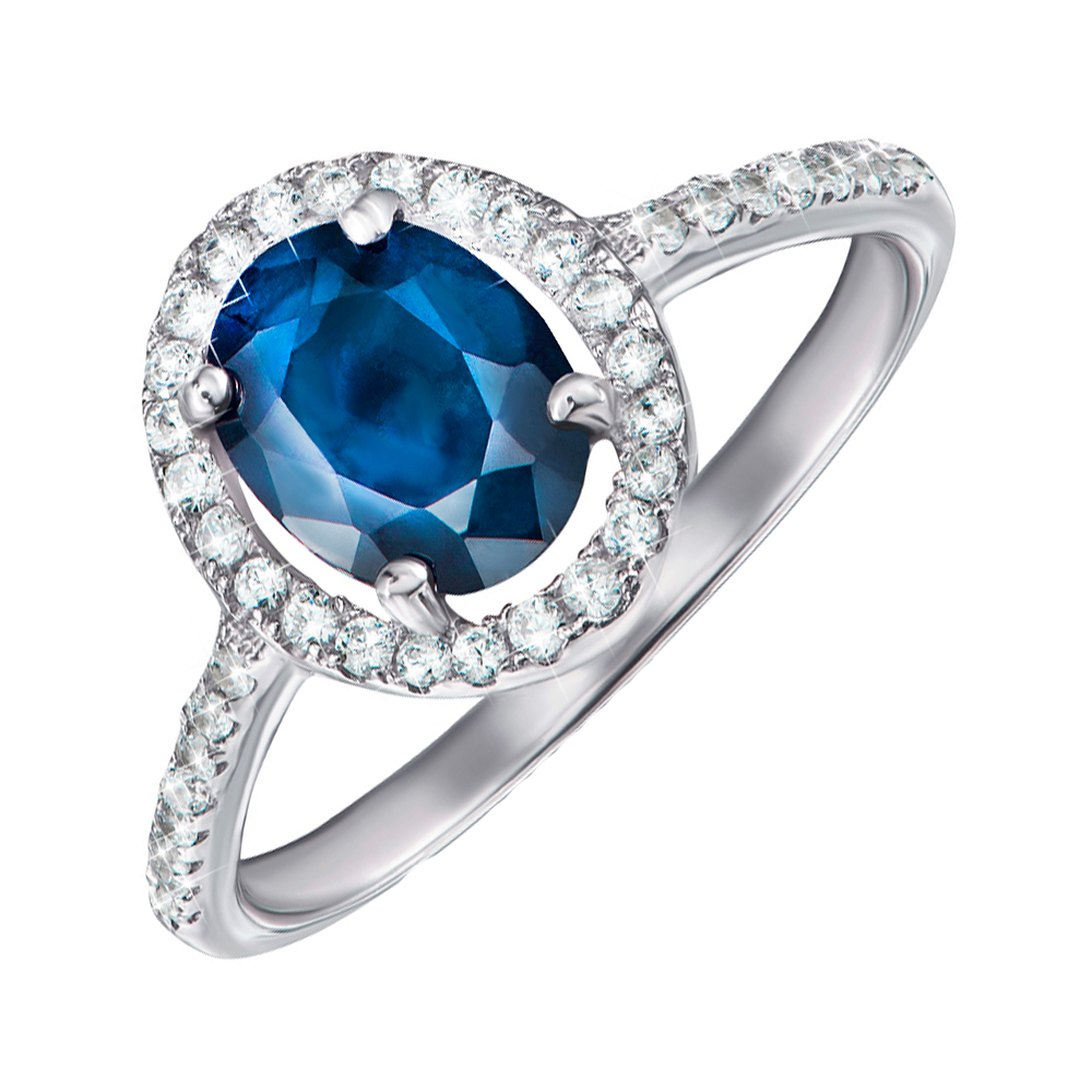 

Серебряное кольцо с лондон топазом и фианитами 000146810 15.5 размера