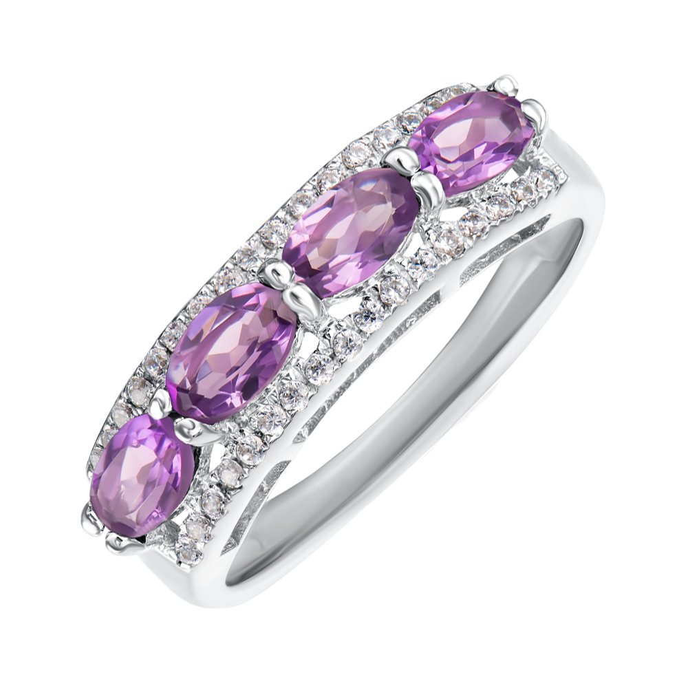 

Серебряное кольцо с аметистами и фианитами 000149129 16.5 размера