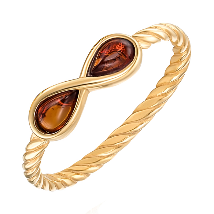 

Серебряное кольцо с янтарем и позолотой 000137649 16.5 размера