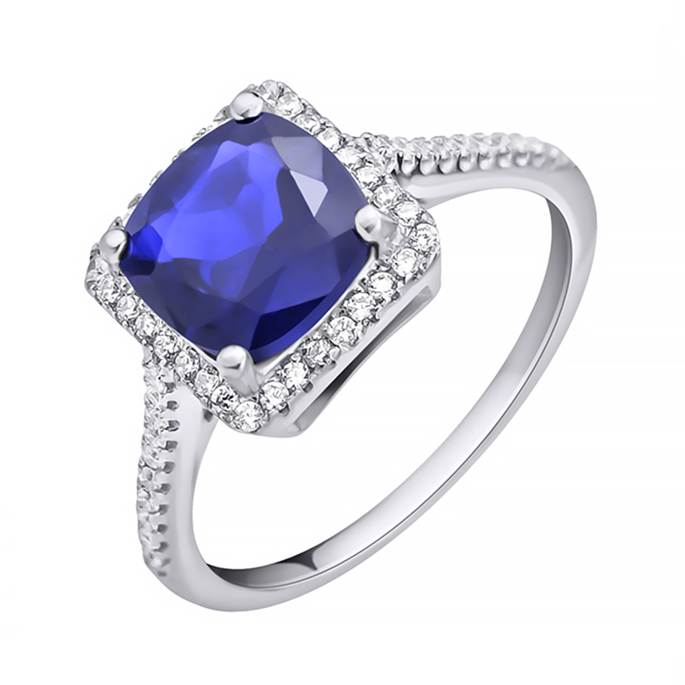 

Серебряное кольцо с сапфиром и фианитами 000133829 18 размера