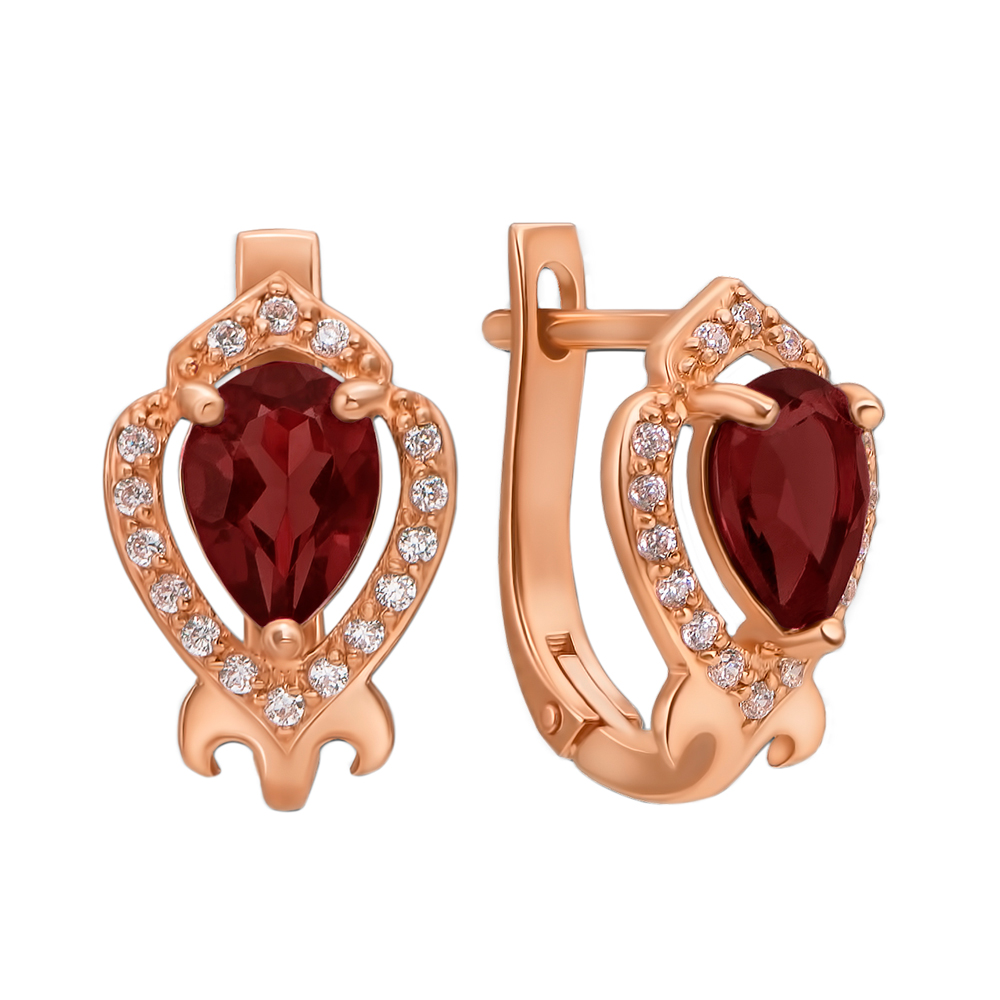 

Серьги из красного золота с гранатами и фианитами 000131091