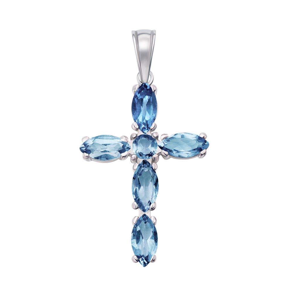 

Серебряный декоративный крестик с кварцем swiss blue 000132684