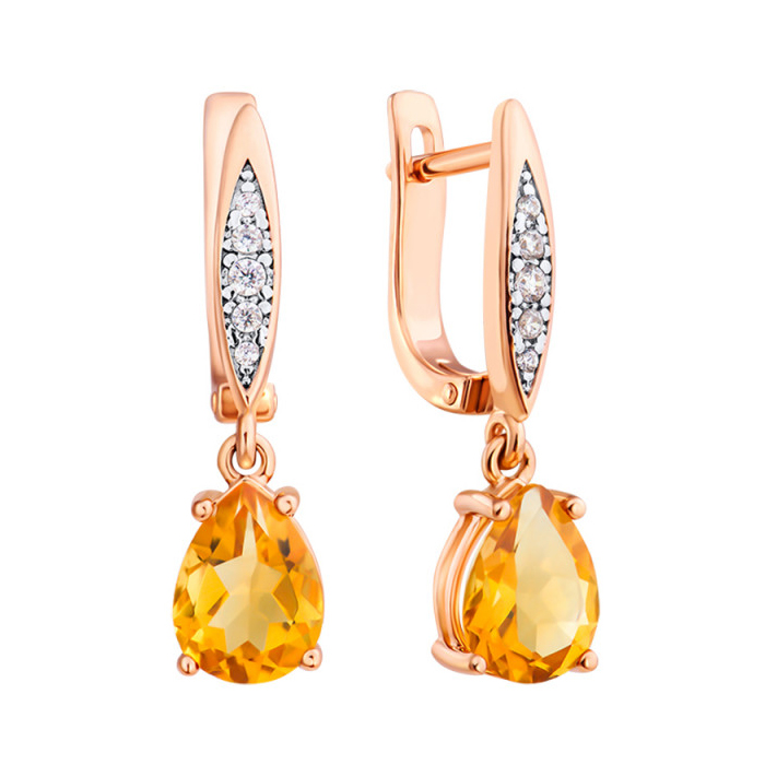 

Серьги-подвески из красного золота с цитринами и фианитами 000135582