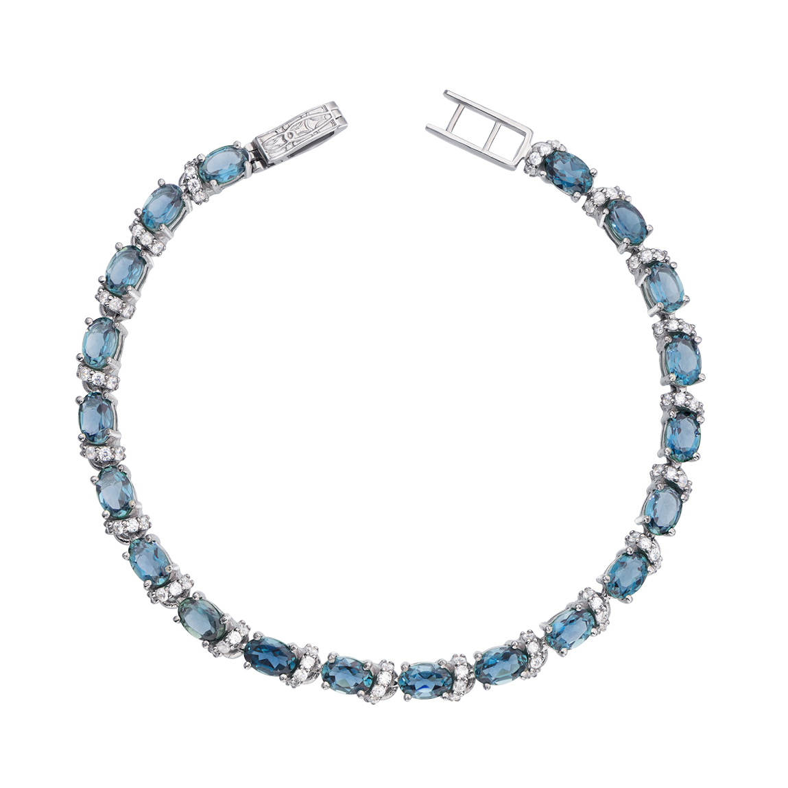 

Серебряный браслет с кварцем под голубой топаз и фианитами 000136491 18.5 размера