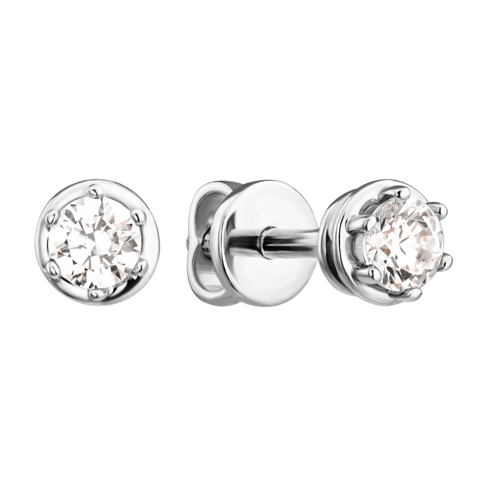 

Пуссеты из белого золота с цирконием Swarovski 000012393