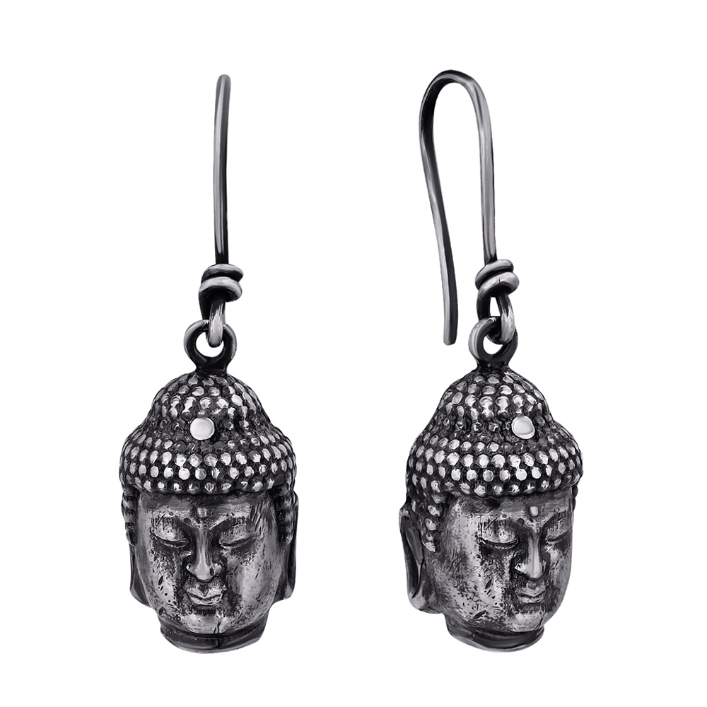 

Серебряные серьги-подвески Buddha с чернением 000103157