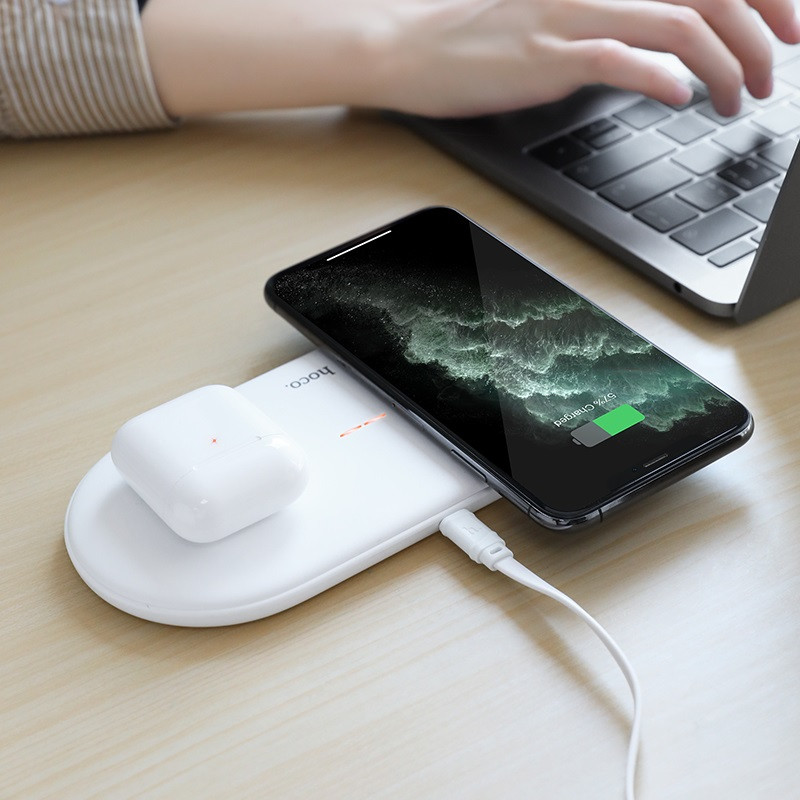 

Беспроводная зарядная станция Hoco CW23 2in1 (Dock) mobile+ (mobile or airpods) белая, 23391