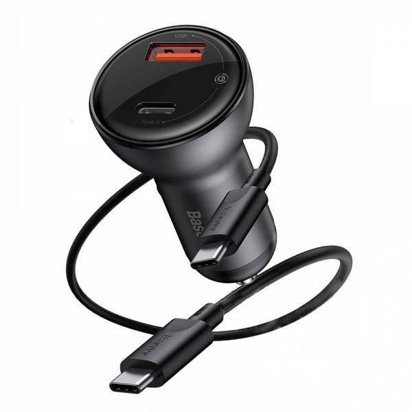 

Автомобильное зарядное Baseus (TZCCBX-C0G) + кабель Type C to Type С (45W/2USB/3A) Black
