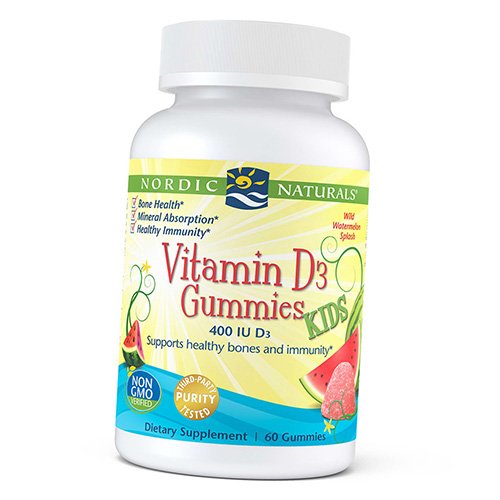 

Жевательный Витамин Д3 для детей, Vitamin D3 Gummies Kids, Nordic Naturals 60таб Арбуз (36352036)