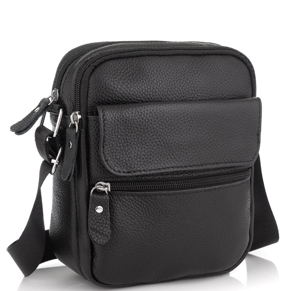 

Мужская кожаная сумка черная через плечо Tiding Bag NM20-1812A