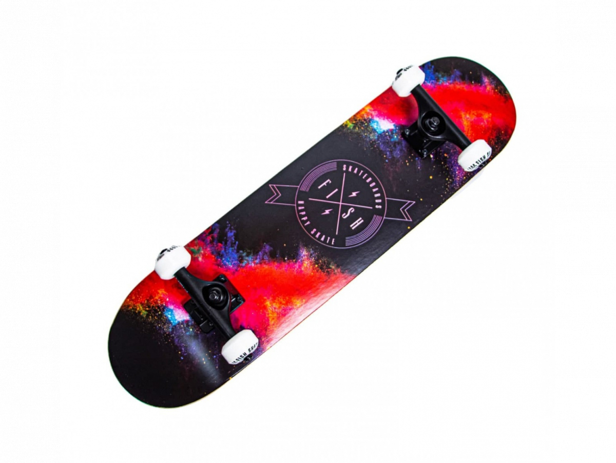 

Скейтборд Fish Skateboards деревянный с рисунком 31", "Happy Skate"