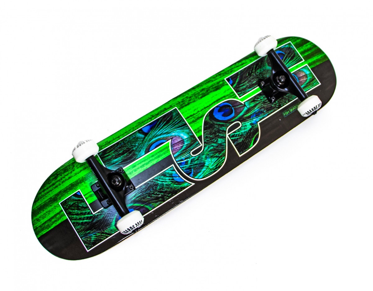 

Скейтборд Fish Skateboards деревянный с рисунком 31", Green Peafowl