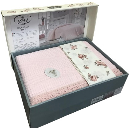 

Комплект летнего постельного белья с пике Do & Co Dantelli 220x240 розовый (ts-02724)