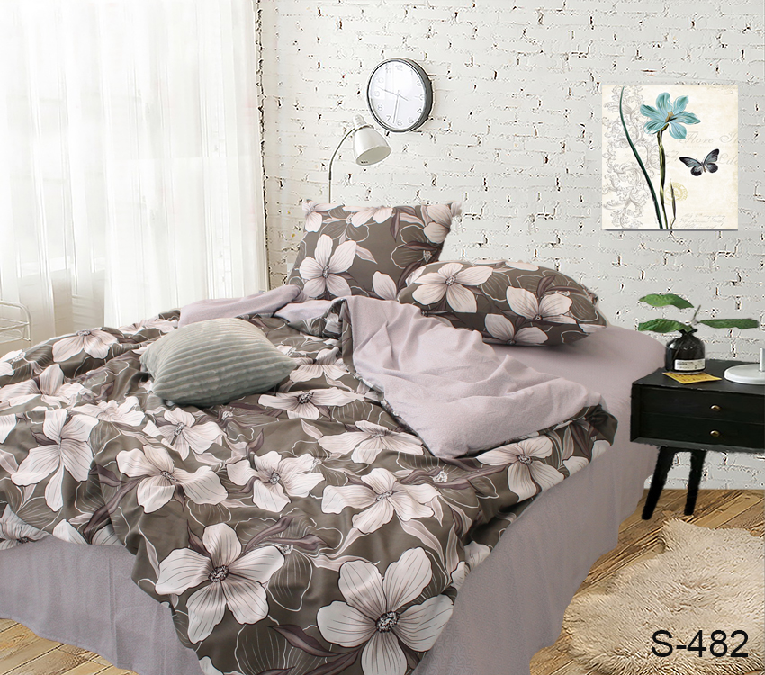 

Комплект постельного белья ТАГ Семейный Сатин люкс постільна білизна 215x240 см Простынь классическая S482