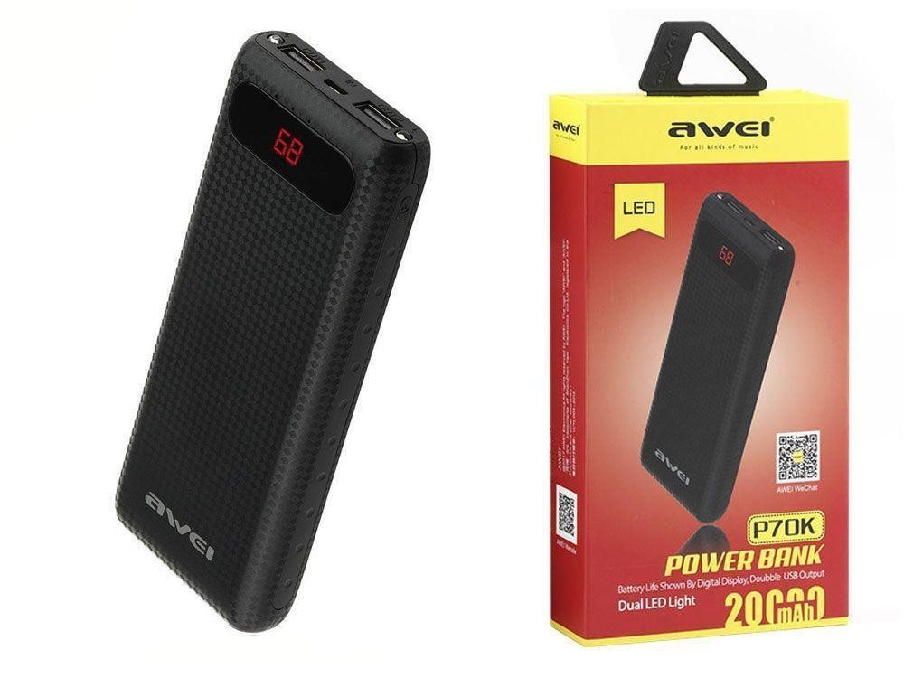 

Портативное зарядное устройство 20000 mAh Power Bank Awei P70K черный