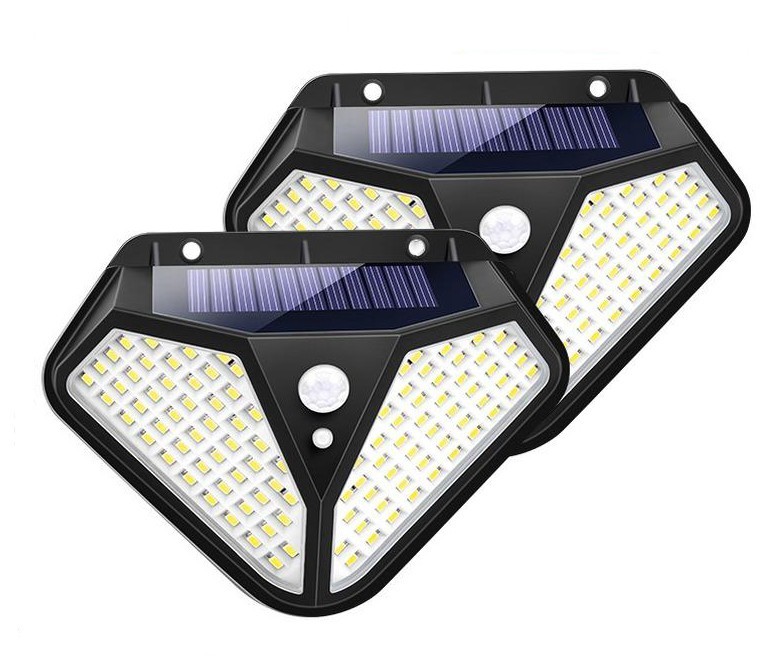 

Влагозащищенный уличный аккумуляторный светодиодный фонарь Solar на солнечной батарее с датчиком движения 102 LED 2 штуки Черный