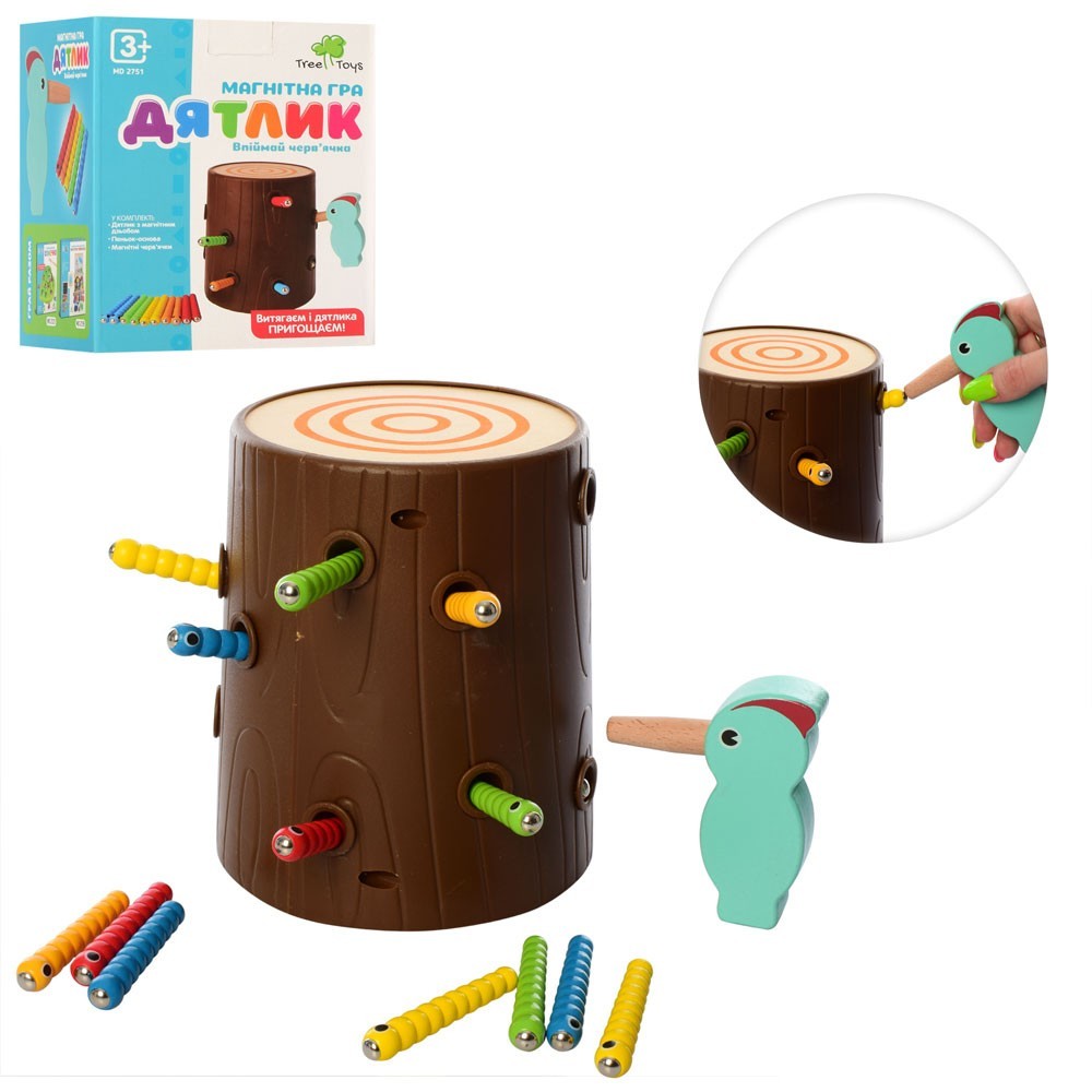 

Развивающая игра Магнитная Игра пенек птичка гусеницы TREE TOYS 2751