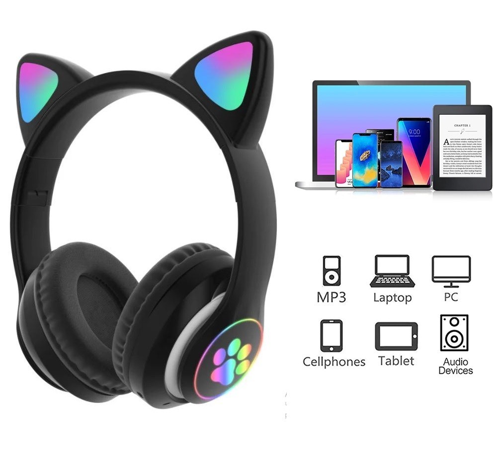 

Беспроводные наушники с кошачьими ушками и RGB подсветкой Cat VZV 23M Black
